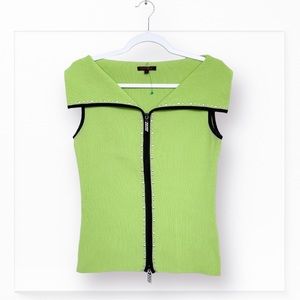 Fontana Knit Sequined Sweater Front Zip Sleeveless Stretch Textured Ribbed